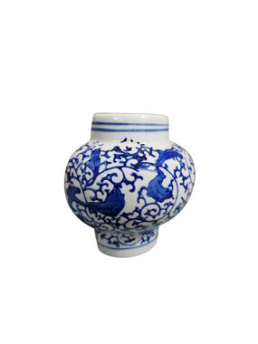 Blue White Asian Style 5" Ceramic Wall Pocket Vase Floral Chinoiserie